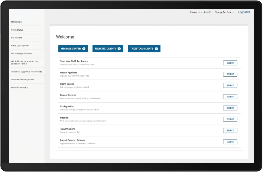 Ultra Tax Pro Software Dashboard